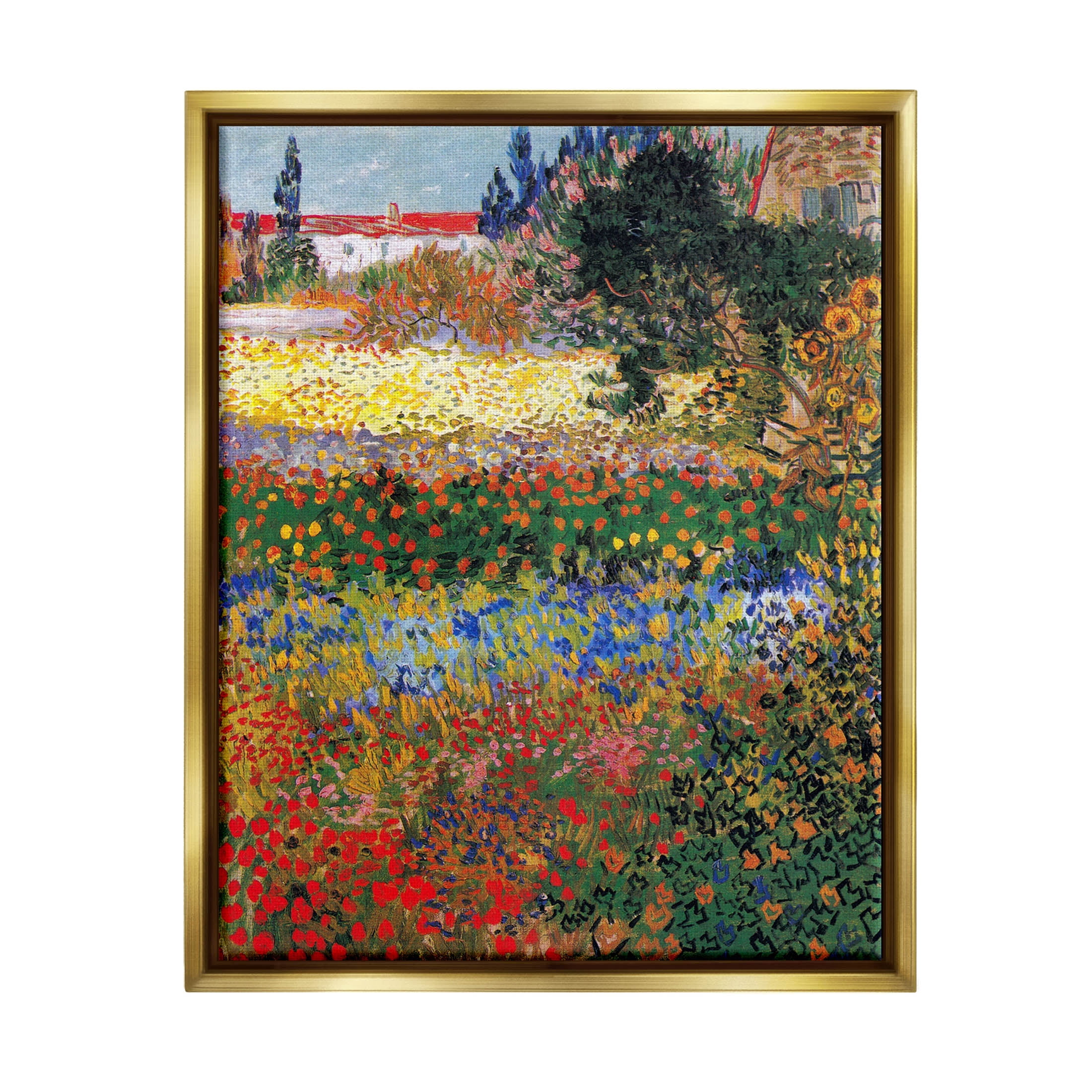 Flower Garden Van Gogh Vivid Painting Landscape Painting Metallic Gold Framed Art Print Wall Art