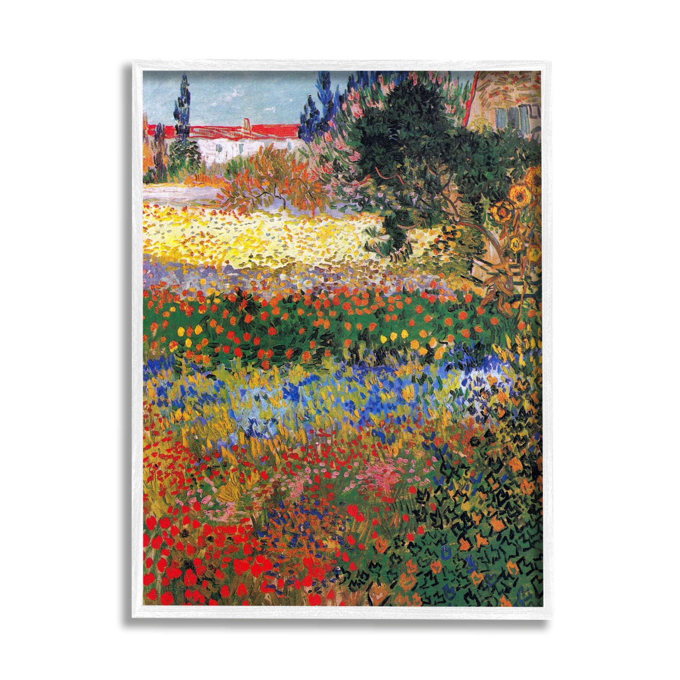 Flower Garden Van Gogh Vivid Painting Landscape Painting White Framed Art Print Wall Art