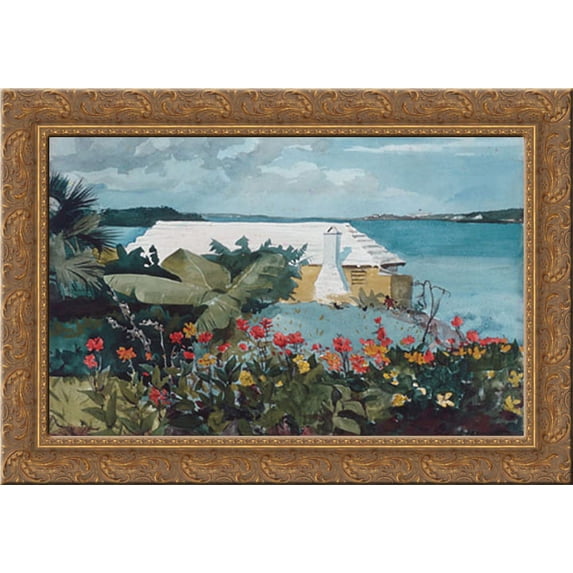 Flower Garden and Bungalow, Bermuda 24x19 Gold Ornate Wood Framed Canvas Art by Homer, Winslow