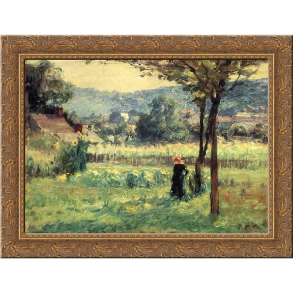 Flower Garden at Brookville 24x18 Gold Ornate Wood Framed Canvas Art by T. C. Steele