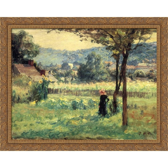 Flower Garden at Brookville 36x28 Large Gold Ornate Wood Framed Canvas Art by T. C. Steele