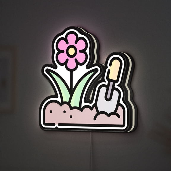 Flower Gardening 3D Novelty Light Box, Trowel and Nature Lamp Decor for Outdoor Gardeners and Botanical Enthusiasts (Width 12 inch, 30cm)