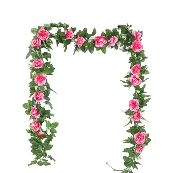 Flower Garland 1 Pcs 36FT Artificial Rose Vine Flowers with Green Leaves Hanging Floral Garland for Backdrop Wedding Wall Arch Christmas Room Party Table Decor Hot Pink