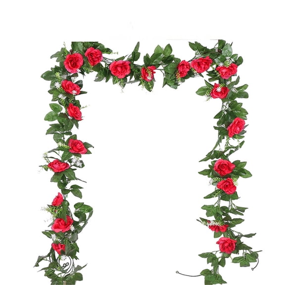 Flower Garland 1 Pcs 36FT Artificial Rose Vine Flowers with Green Leaves Hanging Floral Garland for Backdrop Wedding Wall Arch Christmas Room Party Table Decor Red