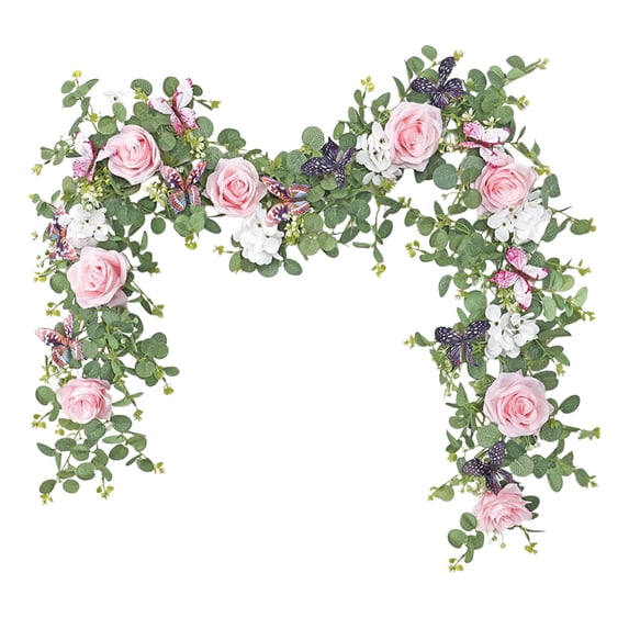 Flower Garland for Backdrop, Eucalyptus Garland Vines with Flowers for Wedding Reception Table Mantle Spring Room Decor,Fake Greenery Garland for Party Wall Decoration Centerpieces Mantle Home Table
