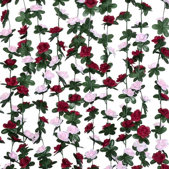 Flower Garland Rose Vines, 5 Strands Ft Flower Vines for Bedroom, Rose Flower Garland Decoration, Wine Red and Pink Rose Floral Garland for Room Birthday Wedding Party Garden Wall Decor
