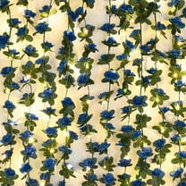 Flower Garland Rose Vines, 5 Strands Ft Flowers Vines for Bedroom with 33 Ft/LED String Lights, Rose Flower Garland Decoration, Rose Floral Garland for Room Table Wedding Decor