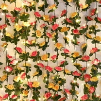 Flower Garland Rose Vines, 5 Strands Ft Flowers Vines for Bedroom with 33 Ft/LED String Lights, Rose Flower Garland Decoration, Rose Floral Garland for Room Table Wedding Decor