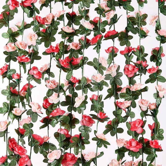 Flower Garland Rose Vines, 5 Strands Ft Flowers Vines for Bedroom, Rose Flower Garland Decoration, Pink Rose Floral Garland for Room Table Birthday Wedding Party Garden Wall Decor