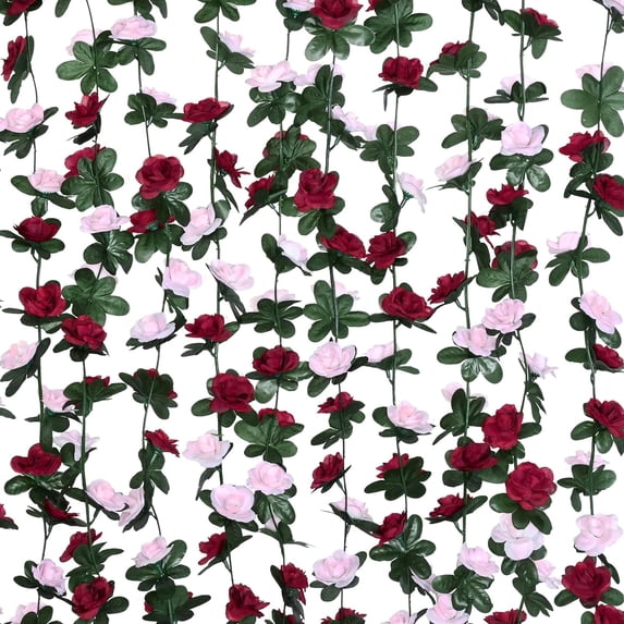 Flower Garland Rose Vines, 8 Strands 66Ft Flower Vines for Bedroom, Rose Flower Garland Decoration, Wine Red and Pink Rose Floral Garland for Room Birthday Wedding Party Garden Wall Decor