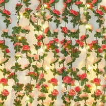Flower Garland Rose Vines, Strands 99Ft Flowers Vines for Bedroom with 99 Ft/3LED String Lights, Rose Flower Garland Decoration, Rose Floral Garland for Room Table Wedding Decor
