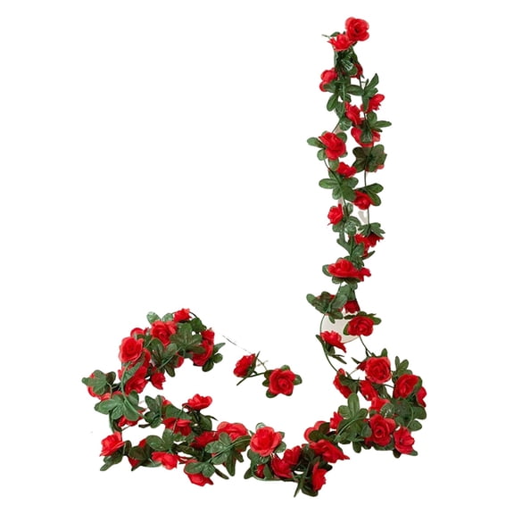 Flower Garlands, Artificial Rose Garland, Fake Hanging Flowers, Red Ivy, for Birthday, Party, Valentine's Day, Wedding, Wall, Arch Decor