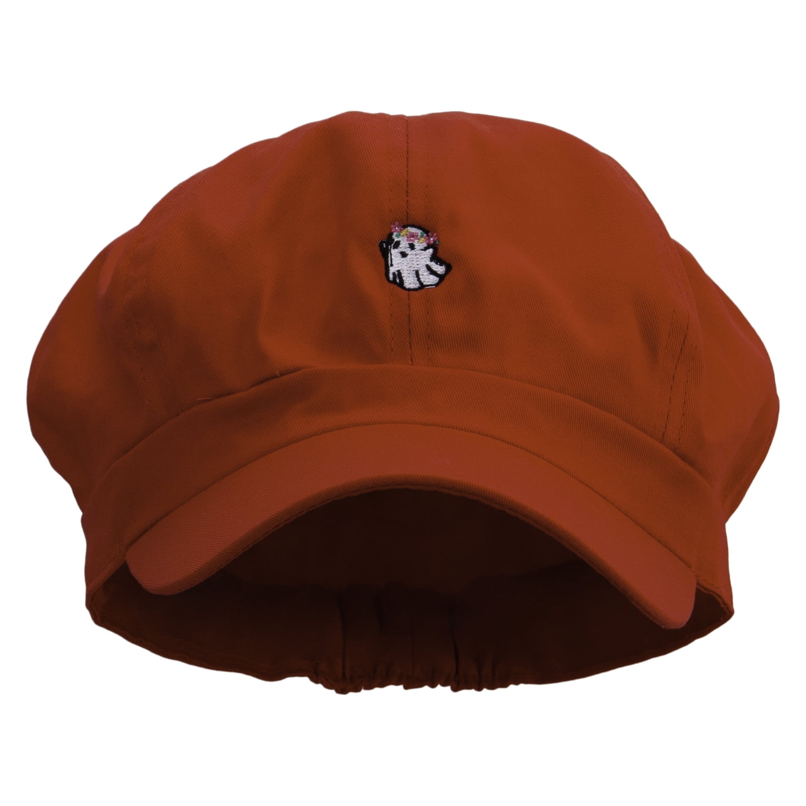 Flower Ghost Embroidered Cotton Elastic Newsboy Cap - Red OSFM ...