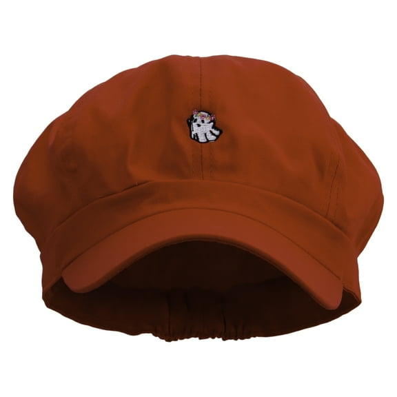 Flower Ghost Embroidered Cotton Elastic Newsboy Cap - Red OSFM