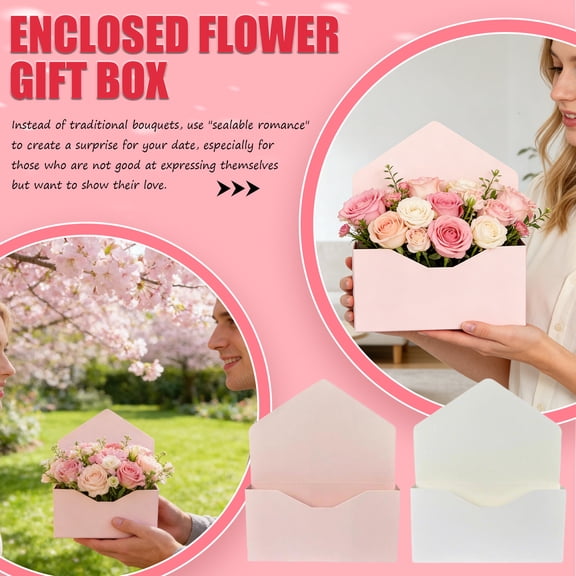 Flower Gift Box Envelope/Bouquet Holder Portable Floral Packaging Box Creative Present Wrapping for Fresh Flowers Roses Valentines Day Mother's Day Gifts,13.8x9x3", A, 1Pcs
