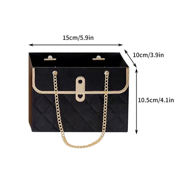 Flower Gift Box With Metal Chain, Sturdy Cardboard Bouquet Bag, 5.9x3.9x4.1 in