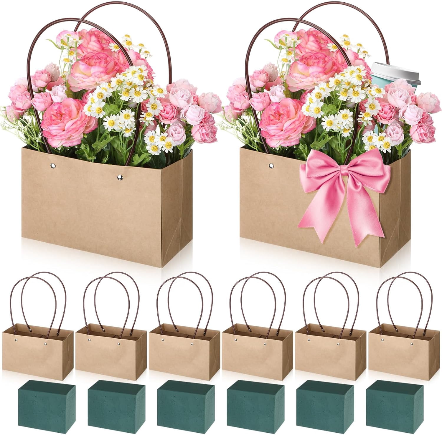 Flower Gift Boxes with Floral Foam Blocks, Bouquet Carrier Bags with Handle, Paper Flower Box for Bouquet, Floral Arrangement Box for Birthday, Wedding, Mother's Day Party Favor