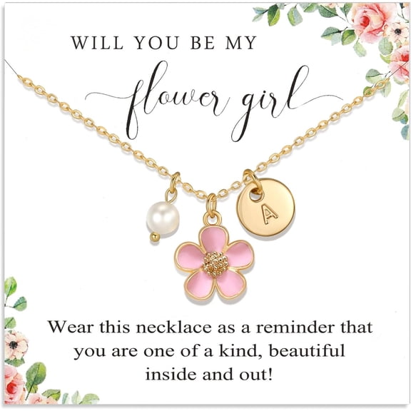 Flower Gir Proposal Gifts Personalized Initial A-Z Letter Daisy Flower Necklace Wedding Bridal Party Favors for Flower Gir