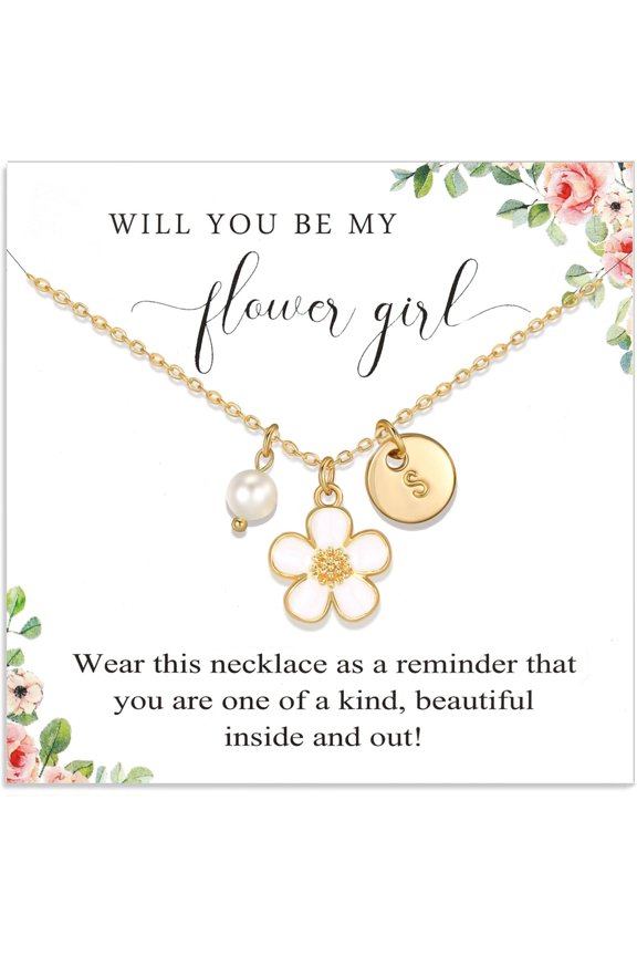 Flower Gir Proposal Gifts Personalized Initial A-Z Letter Daisy Flower Necklace Wedding Bridal Party Favors for Flower Gir