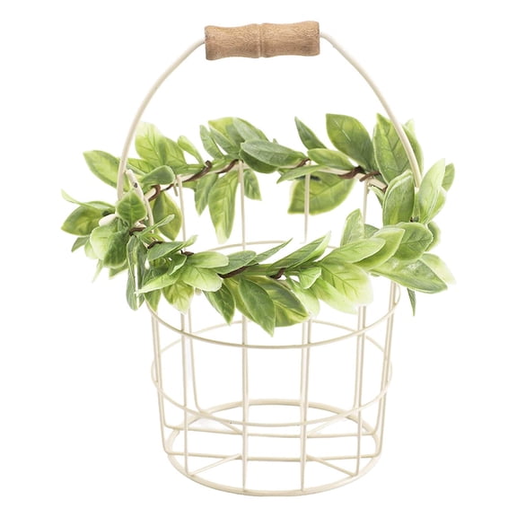 Flower Girl Basket - Metal Basket w/Wood Handle - Greenery Decorated Basket - Flower Girl Basket for Petal Tossing by
