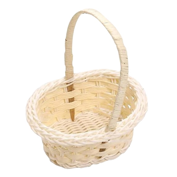 Flower Girl Basket Oval White, Woven Rattan Style, Photo Prop Basket with Handle, Mini Storage Organizer, Artificial Woven Design for Wedding, Home Decor & Desktop Storage
