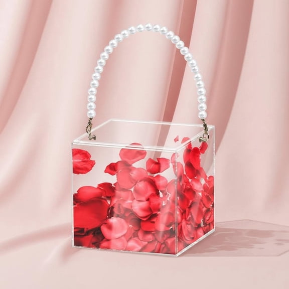 Flower Girl Basket, Wedding Basket, Petals Basket with Ribbon, Acrylic Holder for Confetti