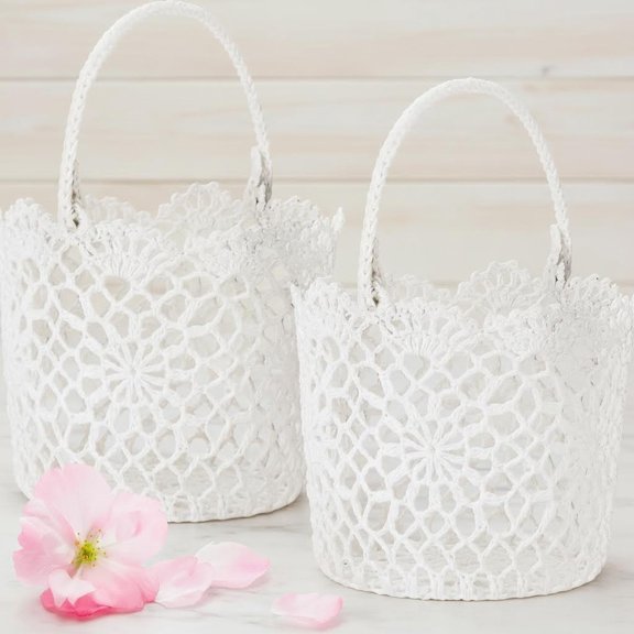 Flower Girl Basket for Wedding Small White Basket with Handle for Flower Petals Confetti