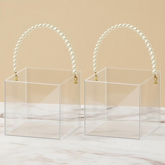 Flower Girl Basket with Pearl Handle, Acrylic Flower Holder for Confetti and Wedding Decoration