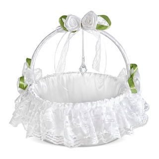 Large Wedding Flower Girl Basket, Lace Satin Royal Style Basket, White Party Decoration