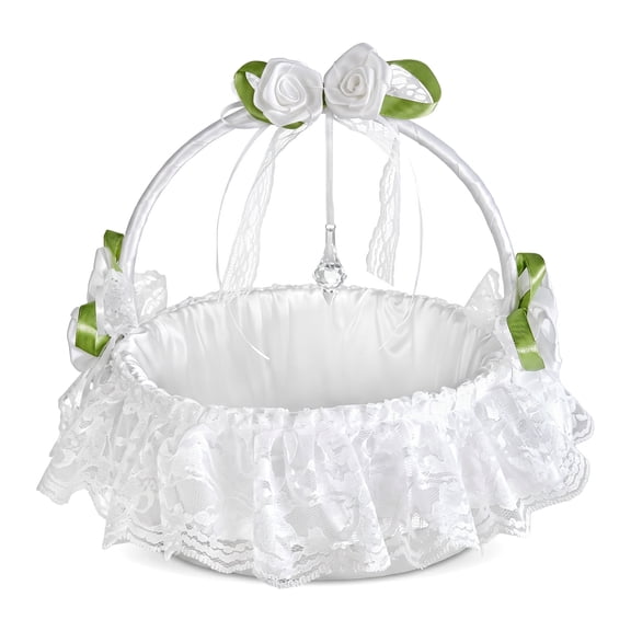 Large Wedding Flower Girl Basket, Lace Satin Royal Style Basket, White Party Decoration