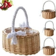 thumbnail image 1 of Flower Girl Baskets Wicker Woven Basket Willow Hand Woven Basket with Handle and Lace Bow Picnic Basket Woven Eggs Candy Basket Flower Basket for Wedding, Picnic Foods Storage Basket for Hiking, 1 of 8