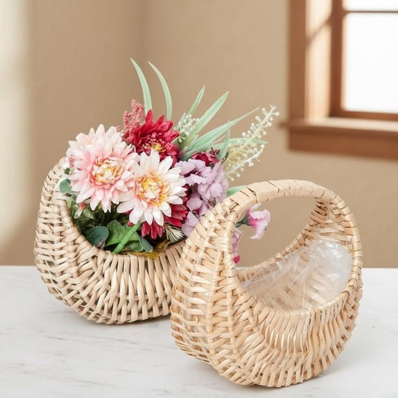 Flower Girl Baskets for Wedding Wicker Basket with Handle Set of 2 for Picnic, Gift, Home Decor