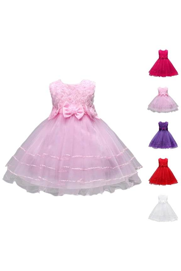 Flower Girl Bow Bloom Dress – Sweet Princess Gown with Floral Accents, Wedding Guest Outfit, Delicate Pair to Pink Dress for Girls Formality