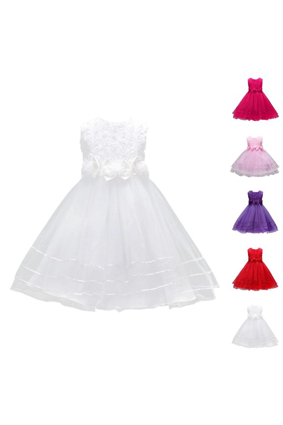 Flower Girl Bow Bloom Dress – Sweet Princess Gown with Floral Accents, Wedding Guest Outfit, Delicate Pair to Pink Dress for Girls Formality