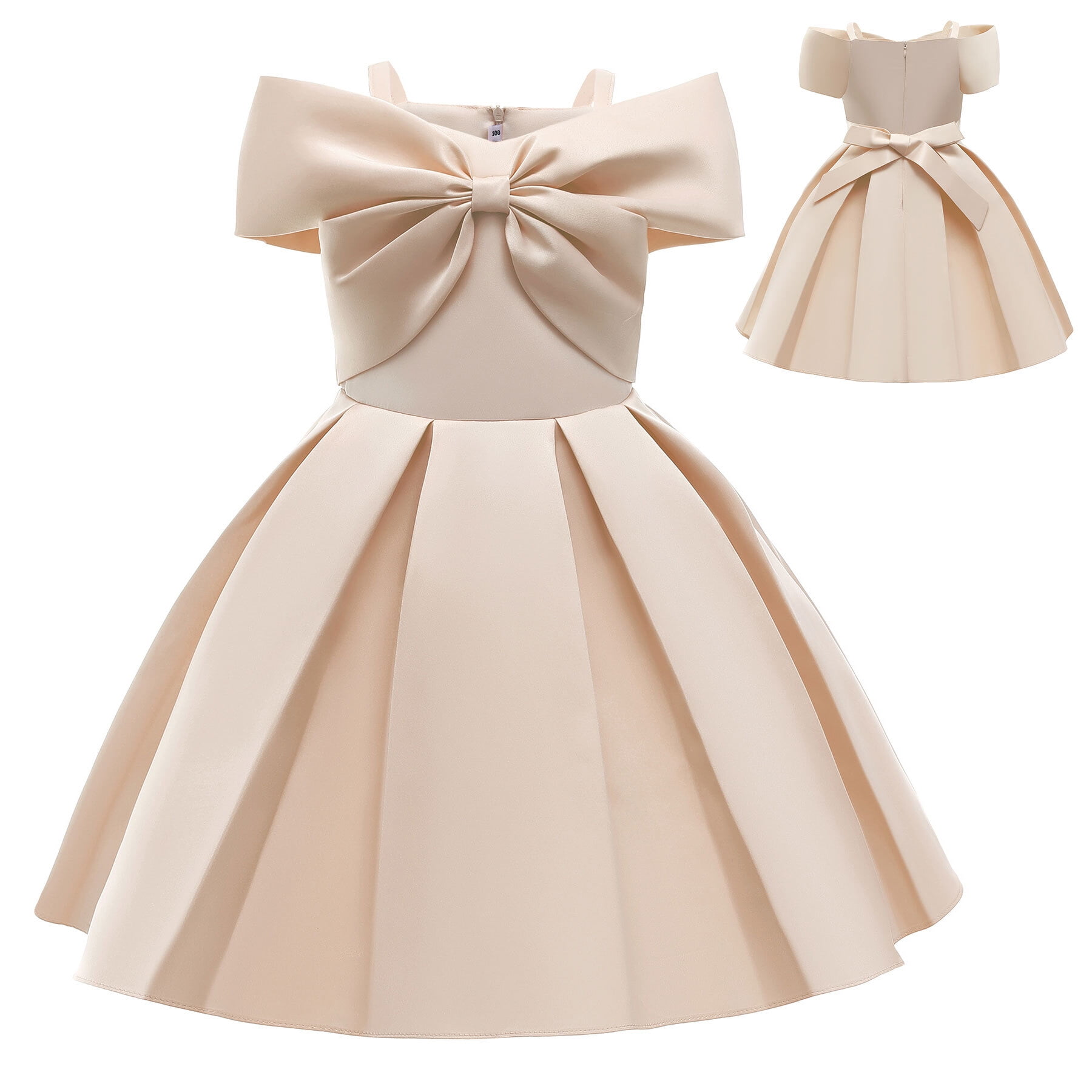 Princess Satin Bowknot Flower Girl Dress White
