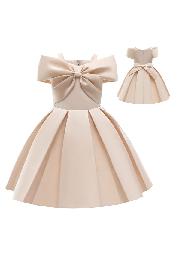 Flower Girl Bow Satin Dress Princess Bridesmaid Wedding Pageant Gown