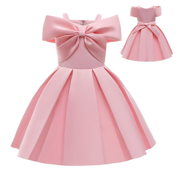 Flower Girl Bow Satin Dress Princess Bridesmaid Wedding Pageant Gown