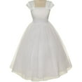 thumbnail image 1 of Flower Girl Cap Sleeved Beaded White Dress First Holy Communion Size 2-16 (4, White), 1 of 3
