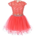 thumbnail image 1 of Flower Girl Dress 2 Pieces Set Lace Top Tulle Skirt Rhinestone Waist for Little Girl Coral 14 CC.5023, 1 of 4