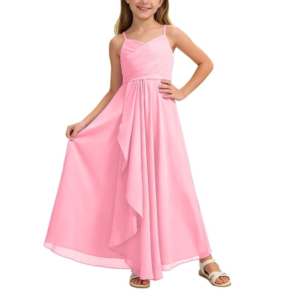 Flower Girl Dress A Line Junior Bridesmaid Flowy Chiffon Maxi Wedding Party Pant Gown Rd1 Dress Size 2-3 Y