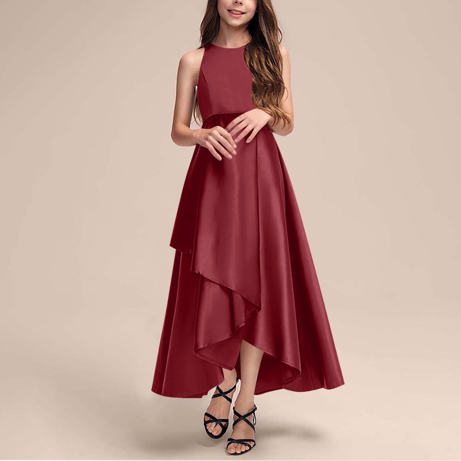 BTDECLAR Flower Girl Dress A-line Scoop Asymmetrical Satin Junior Bridesmaid Dress with Cascading Ruffles, Infant Unisex, Size: 10-11Years BTDECLAR Flower Girl Dress A-line Scoop Asymmetrical Satin Junior Bridesmaid Dress with Cascading Ruffles, Infant Unisex, Size: 10-11Years