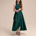 thumbnail image 1 of Flower Girl Dress A-line Scoop Asymmetrical Satin Junior Bridesmaid Dress with Cascading Ruffles, 1 of 5