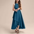 thumbnail image 1 of Flower Girl Dress A-line Scoop Asymmetrical Satin Junior Bridesmaid Dress with Cascading Ruffles, 1 of 5
