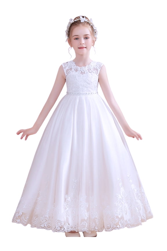 Flower Girl Dress Applique First Communion Special Occasion Wear for Kids Stylish and Adorable Dress for Wedding (4-5Years)