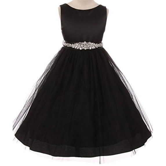 Flower Girl Dress Bejeweled Satin with Tulle Quality Dress for Big Girl Black 10 MBK.370CBC