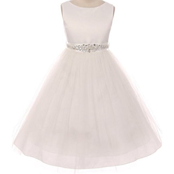 Flower Girl Dress Bejeweled Satin with Tulle Quality Dress for Little Girl Off White 6 MBK.370CBC
