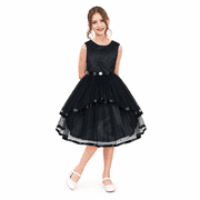 Sunny Fashion Flower Girl Dress Black Wedding Party Bridesmaid Dress 10 Years