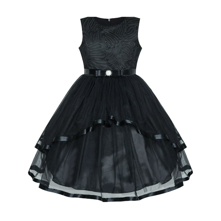 Sophisticated Black Belted Dress with Tulle Layers for Girls Sophisticated Black Belted Dress with Tulle Layers for Girls
