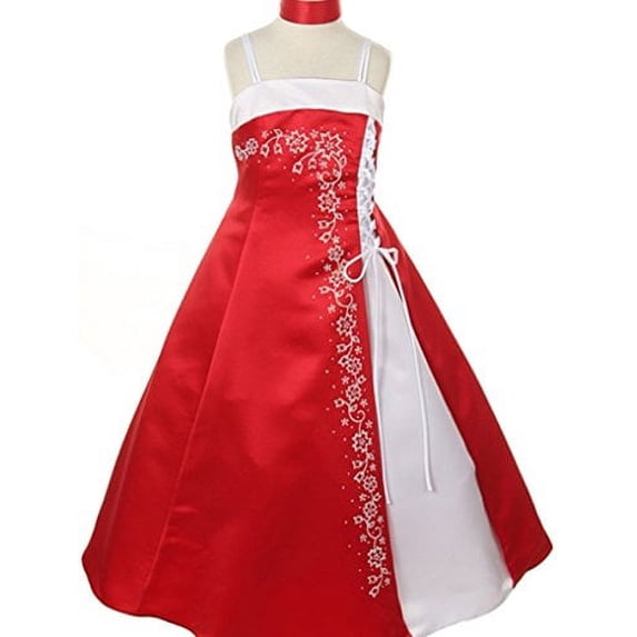 Flower Girl Dress Caviar Beaded Flower with Croset Tied on Side Red 6 HC1099