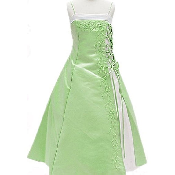 Flower Girl Dress Caviar Beaded Flower with Croset Tied on Side Sage 12 HC1099